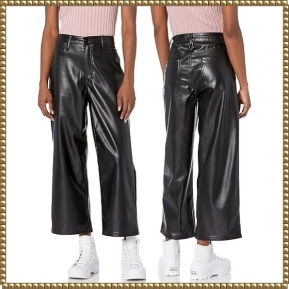 Dollhouse Pants - Dollhouse Black Vegan Leather Wide Leg Cropped Pants 26